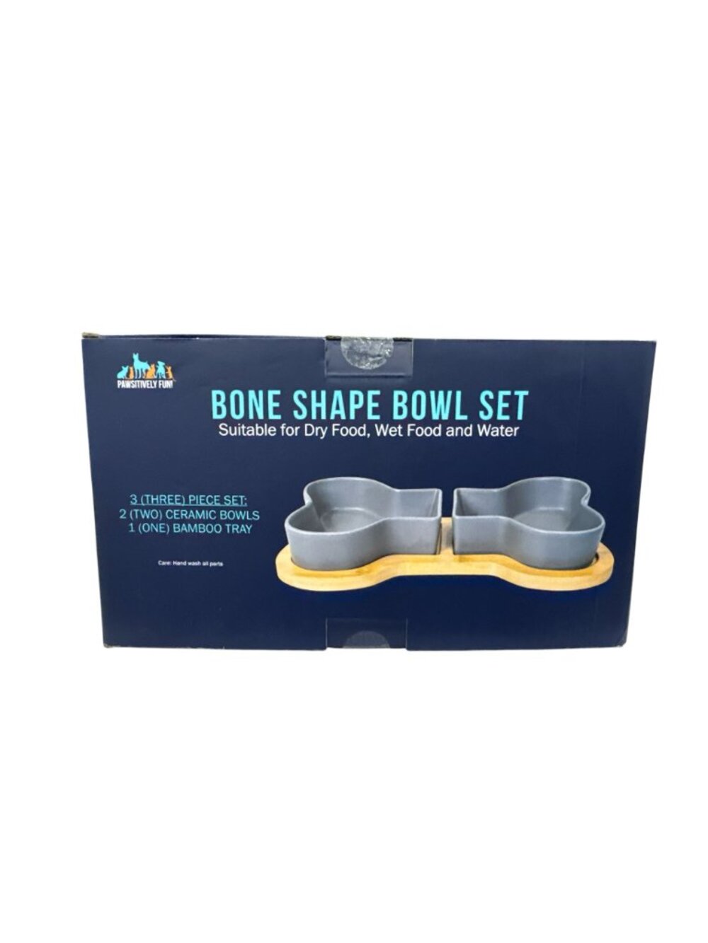 Bone Shape Bowl Set For Dogs & Cats 2 Ceramic Bowls With Bamboo Tray Suitable Fo - Picture 3 of 7